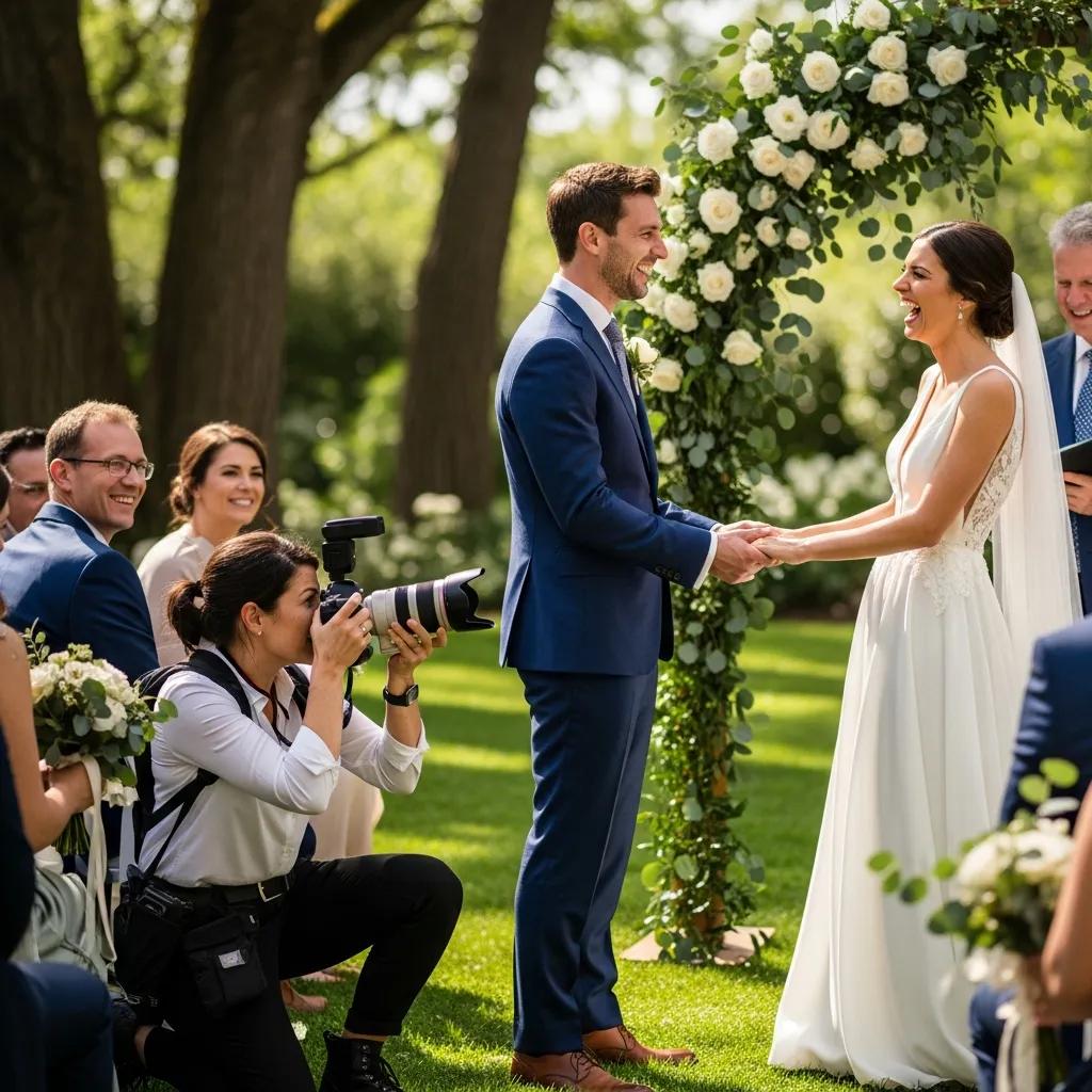 Professional photographer capturing a wedding moment outdoors