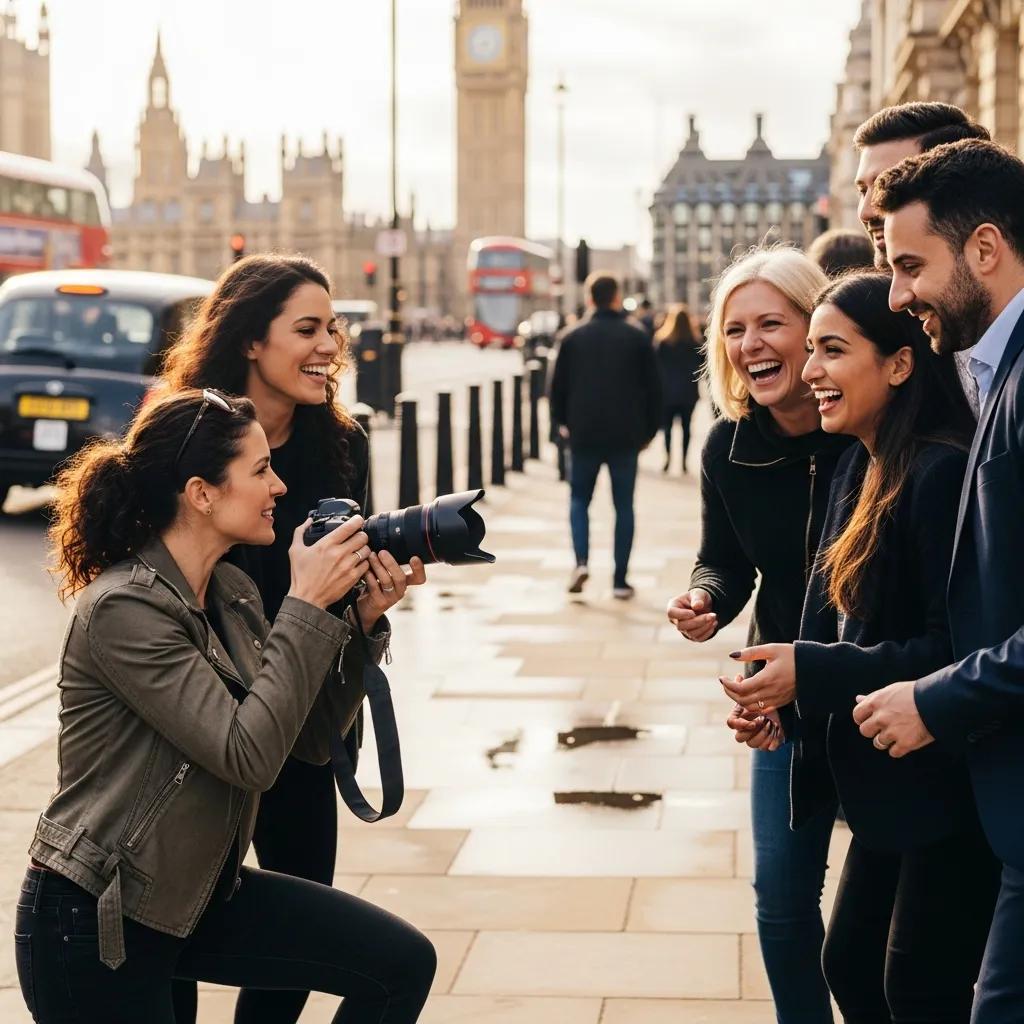 Professional photographer capturing clients in London, highlighting photography pricing