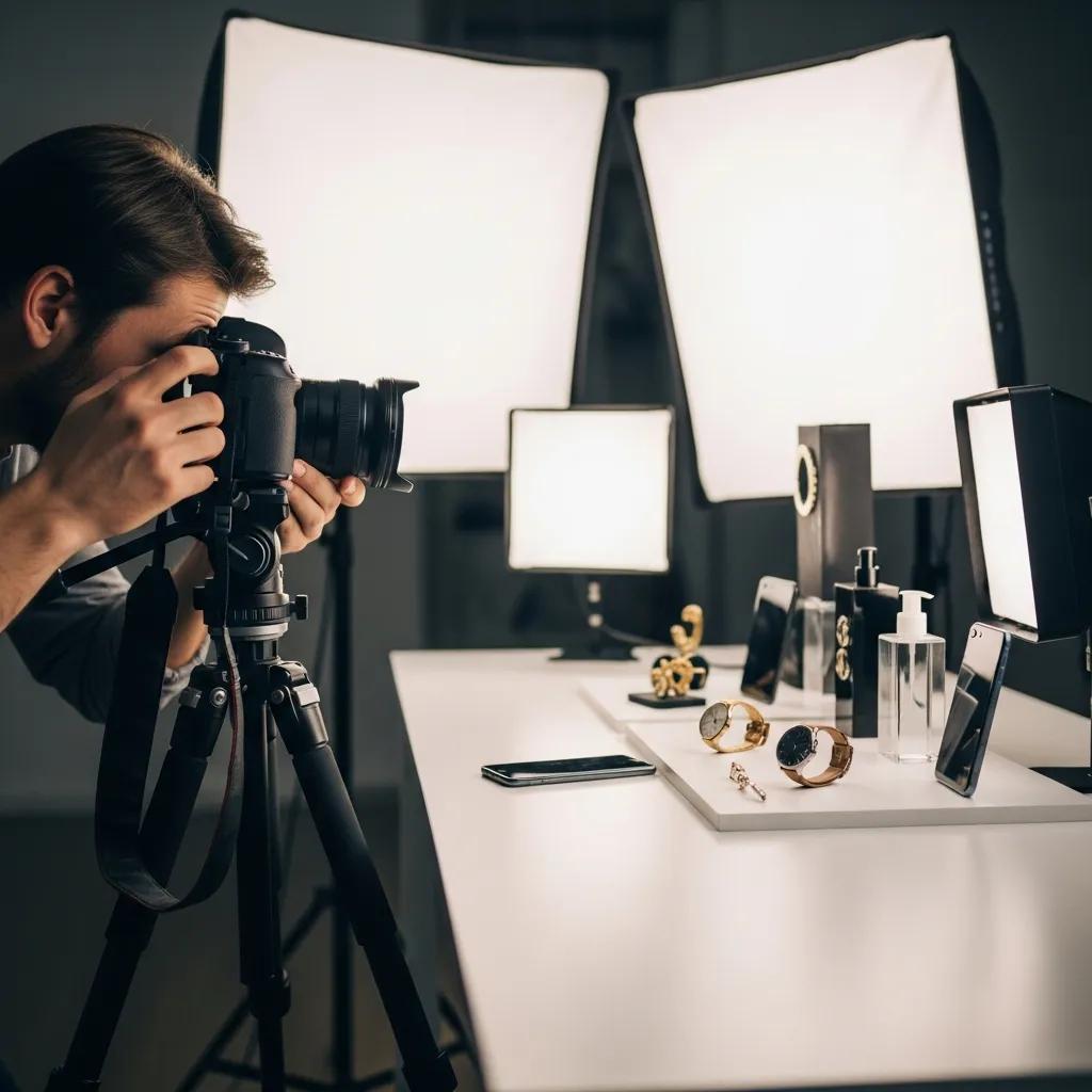 Professional photographer capturing product images in a studio