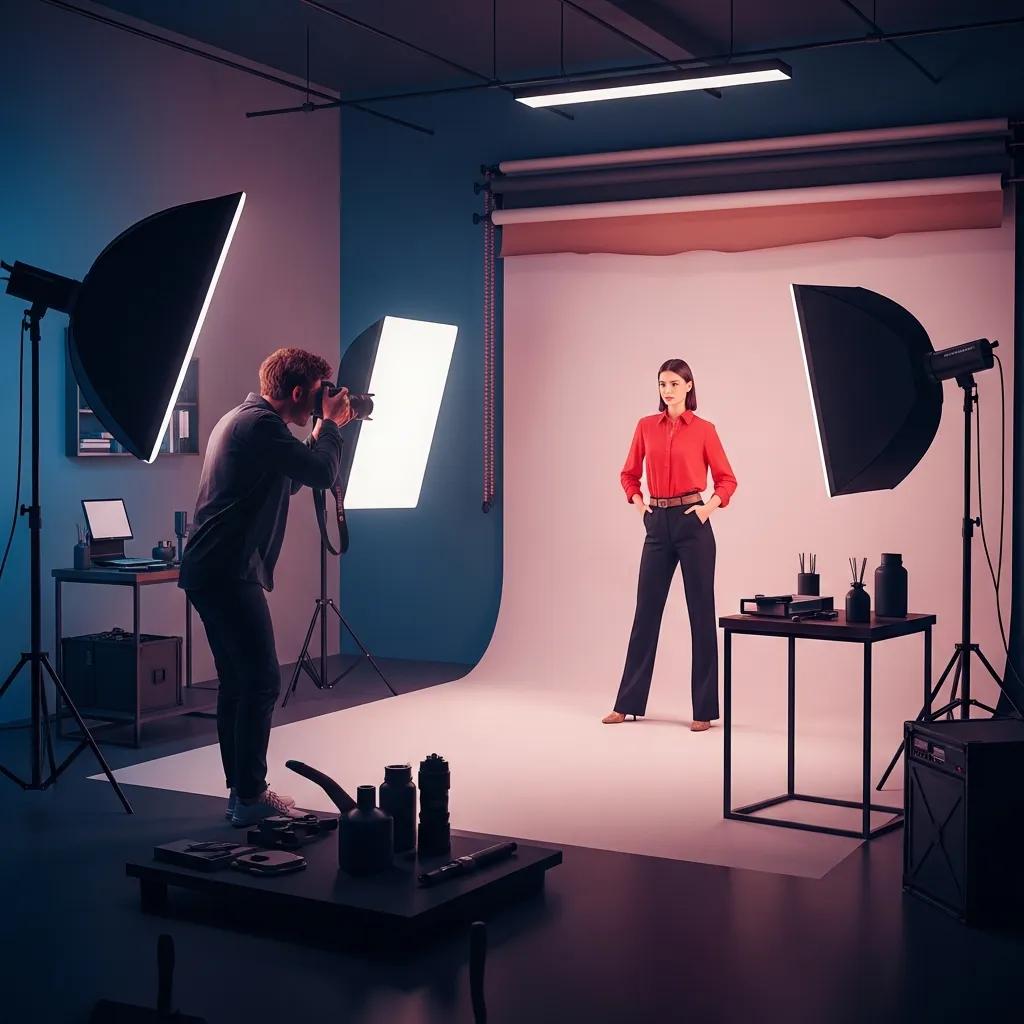 Professional photographer capturing tailored brand photography in a modern studio