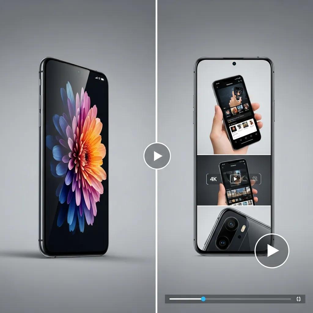 Split-frame showing a product still and a short video clip — demonstrating the strength of combined visual assets