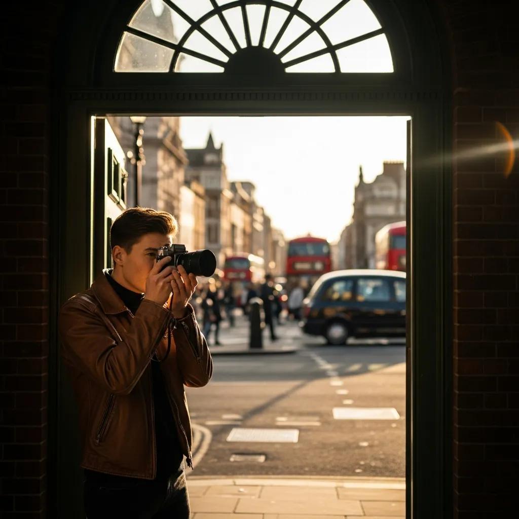 Photographer shooting candid moments in London during golden hour