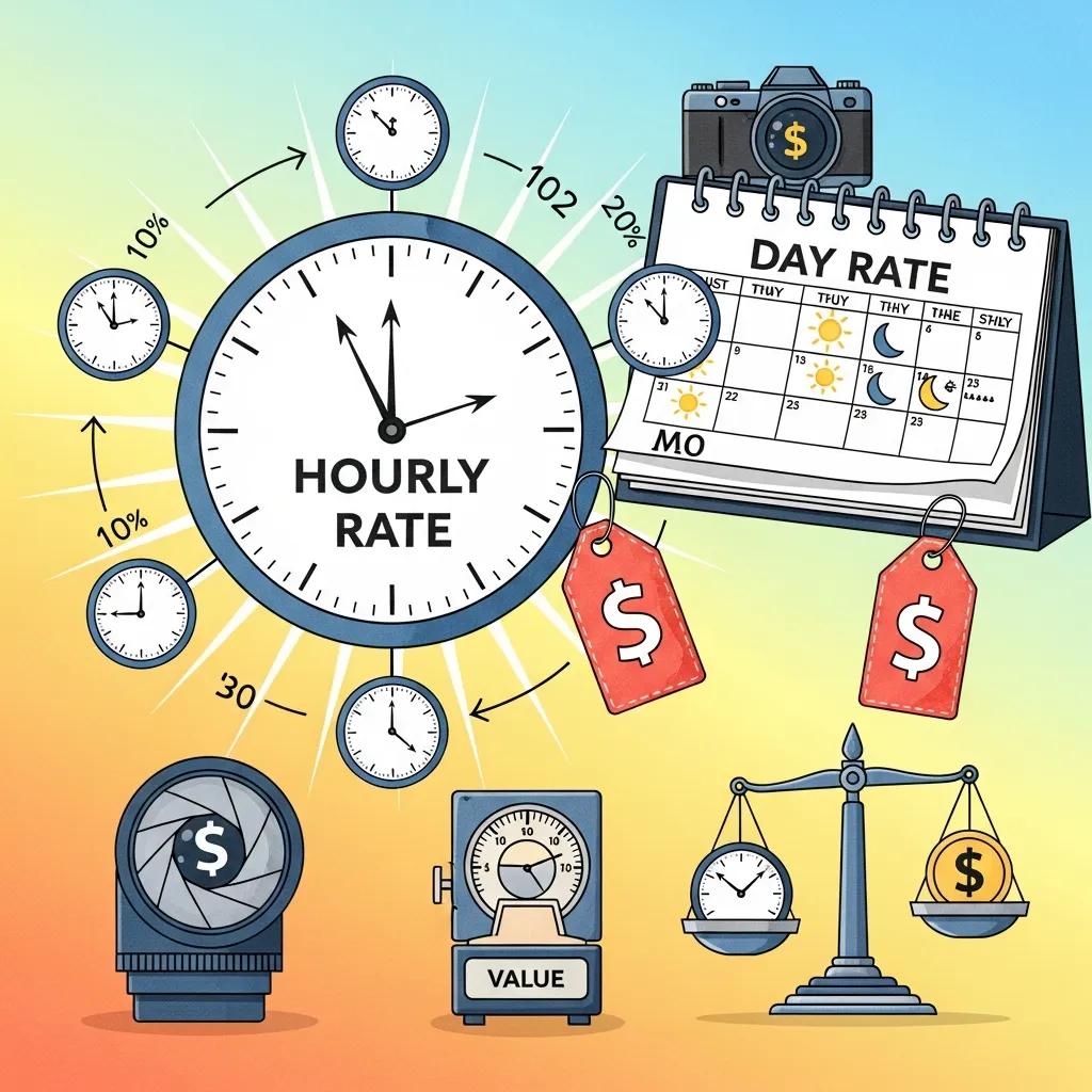 Illustration of common photography pricing models such as hourly and day rates