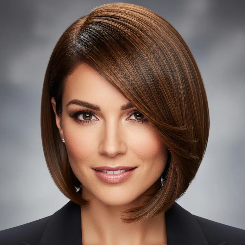 Woman with a sleek bob styled for a professional headshot, emphasising neat lines and polished finish