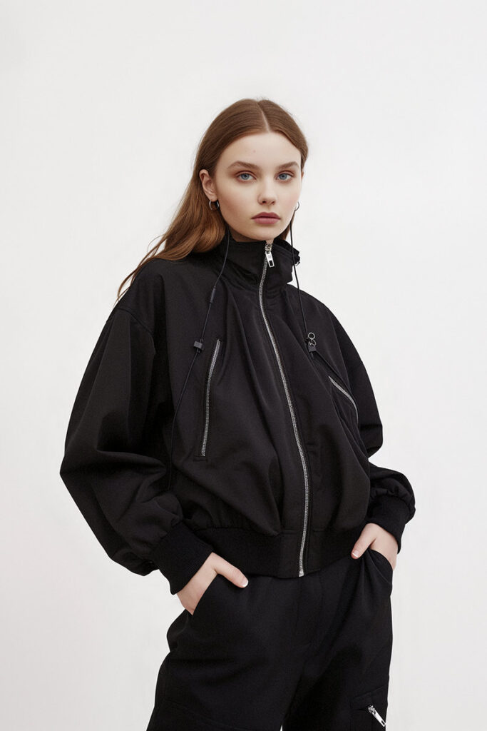 A woman standing in front of a coat